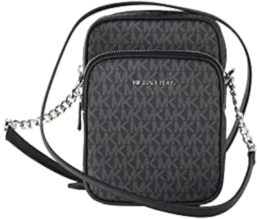 Michael Kors Jet Prepared Walk Signature Pvc Medium Emblem Chain Crossbody Aviation Bag