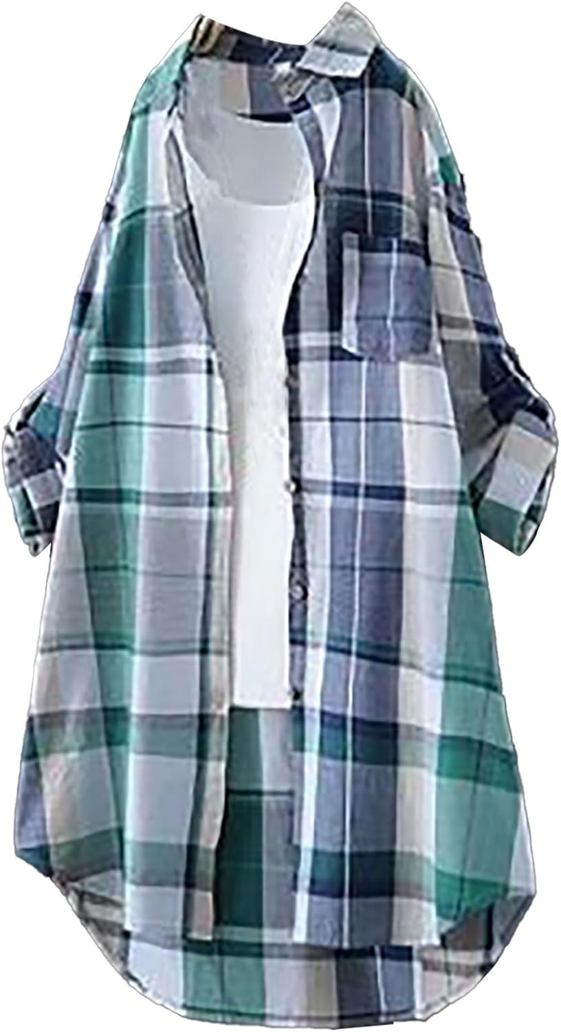 Fall Outfits For Ladies 2024,Plaid Shirts Revealed Entrance Roll Up Sleeve Tops Outsized Button Ill Cardigan