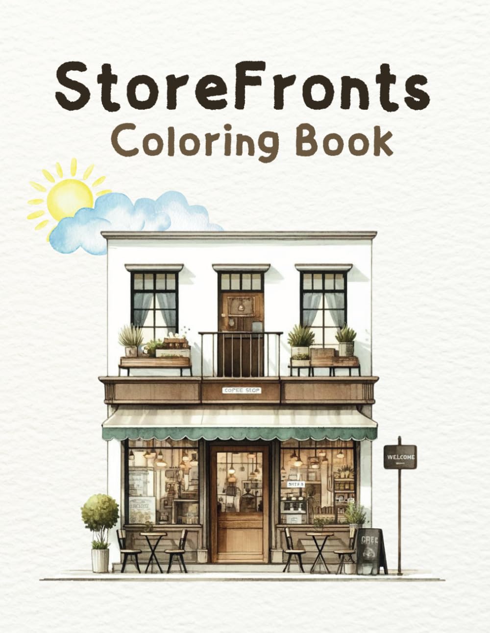 Storefronts Coloring Store, Simple To Colour, For Children And Adults, Immense Print Design In Coloring Pages: Storefront Representation Into A Singular Murals.