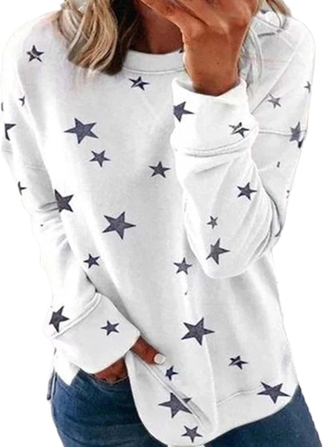 Womens Sweatshirt Workforce Neck Big Name Vivid Pullover Tops 2024 Fall Blind Lengthy Sleeve Outsized Sweatshirt, Blue