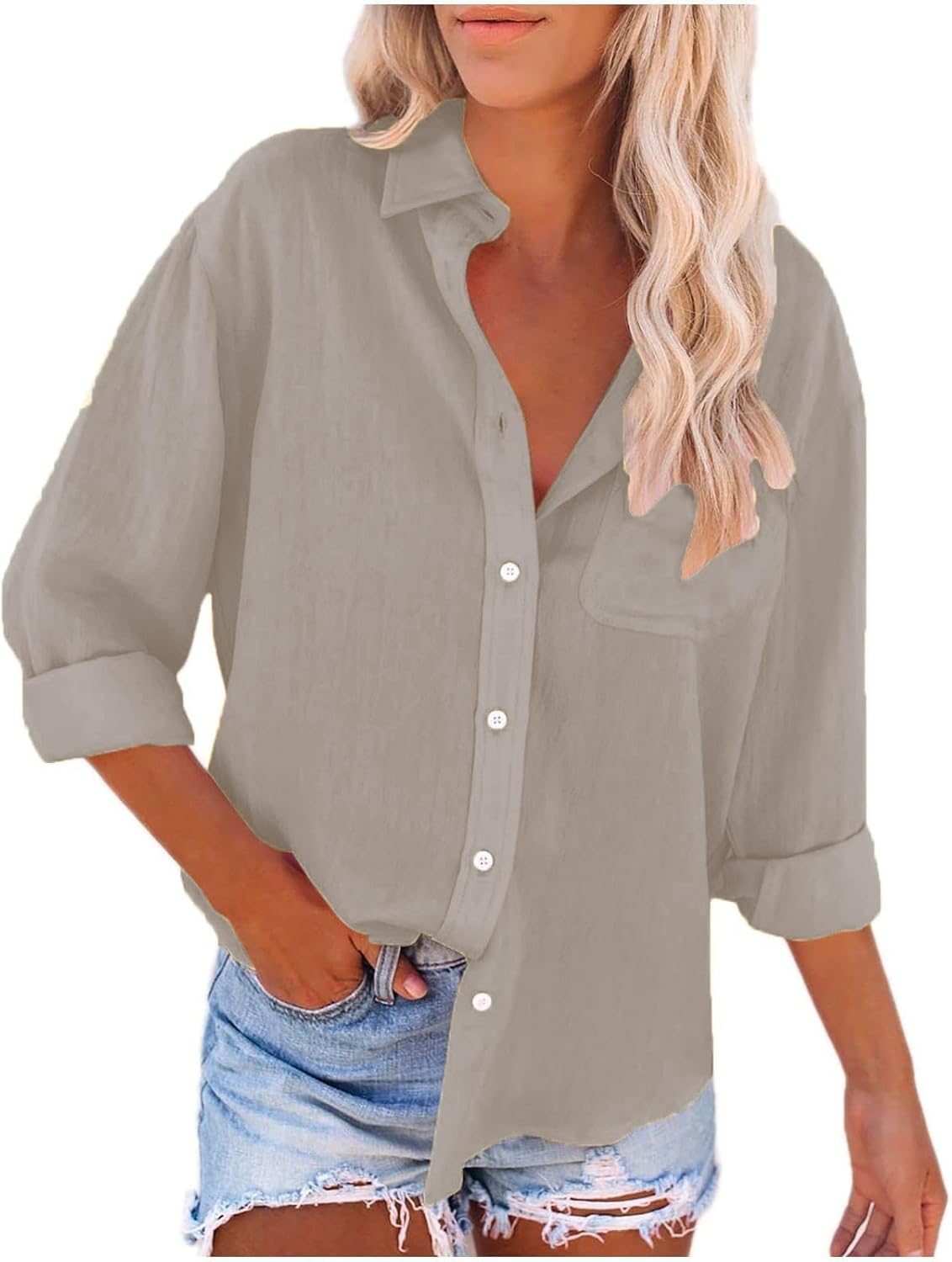 Yarn Linen Shirts For Ladies With Wallet Lengthy Sleeve Button Indisposed Outsized Tshirts Women Vacay Seaside Paintings Tops Garments