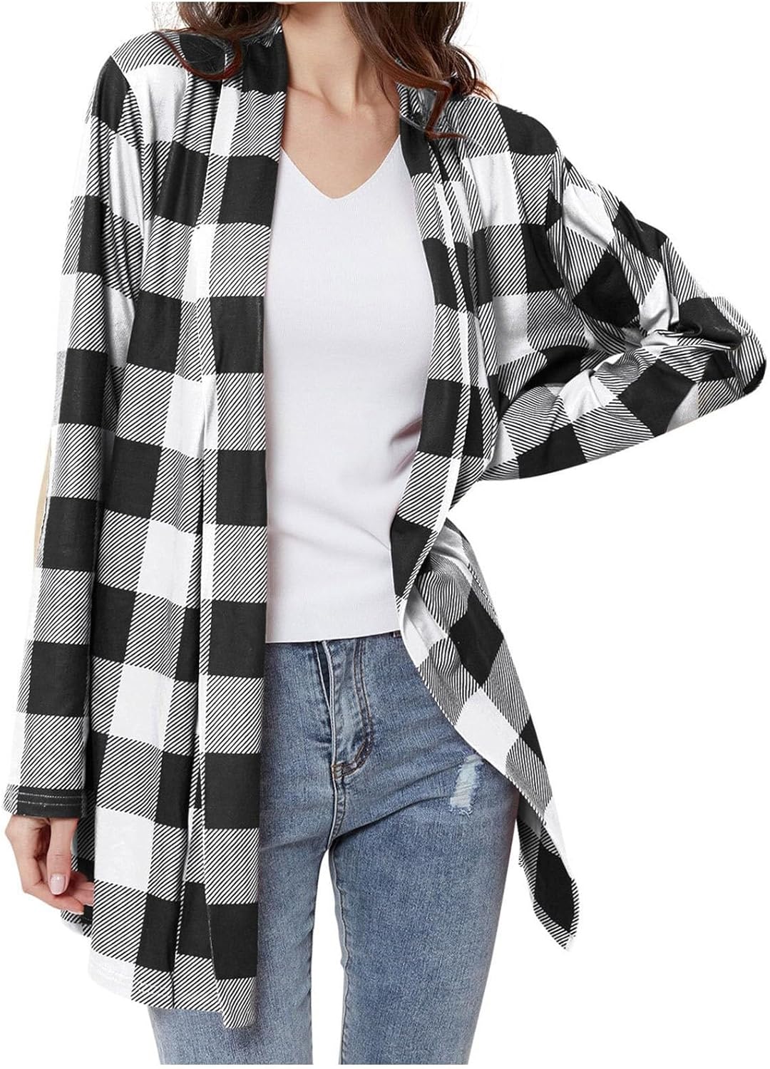 Womens Flannel Cardigan Buffalo Plaid Jacket Fashionable Blind Shed Lengthy Sleeve Kimono Type Fall Outfits With Wallet