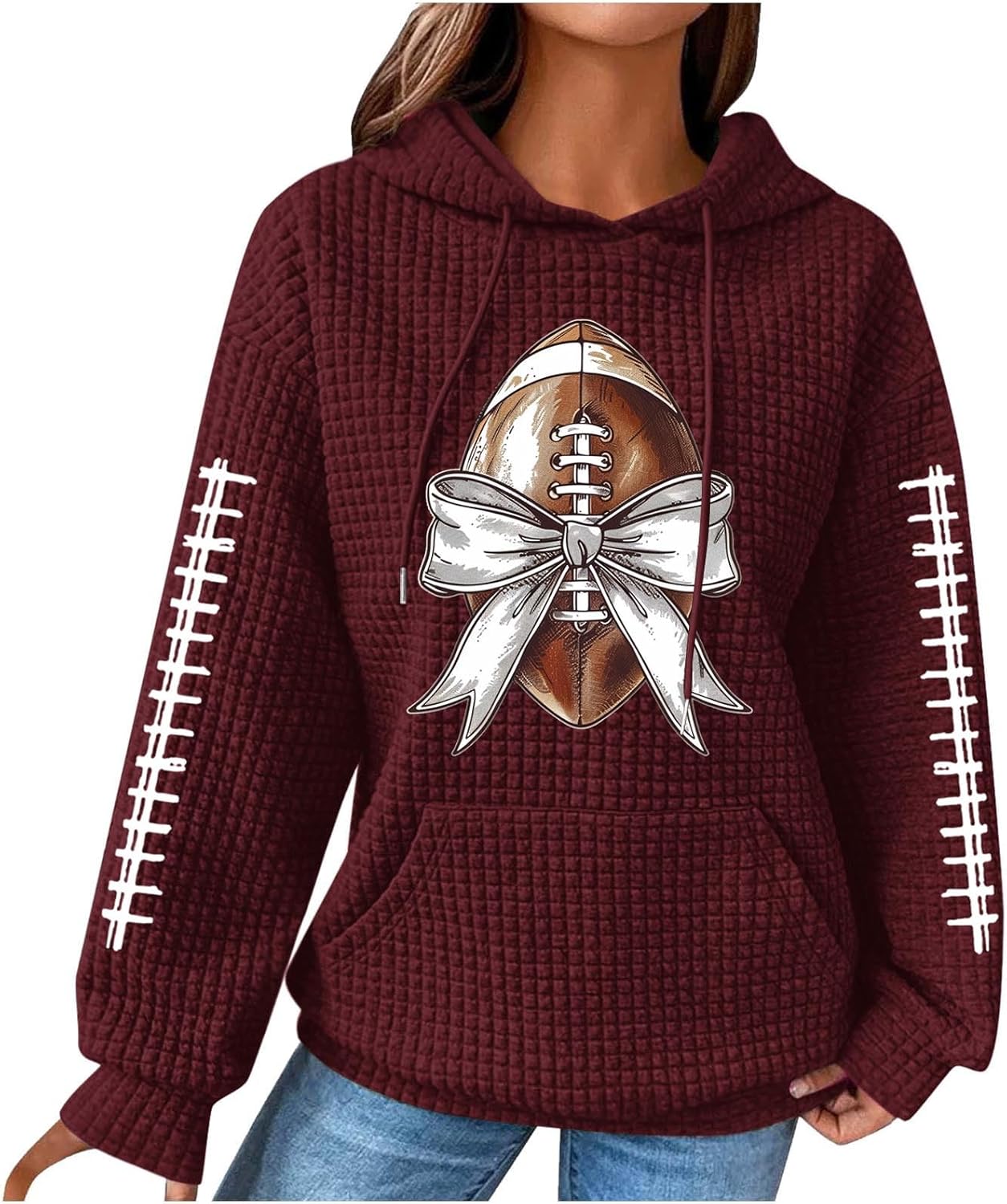 Fall Soccer Sweatshirts For Girls 2024 Lovely Bows Soccer Detailed Lengthy Sleeve Shirts Recreation While Crewneck Sweatshirts