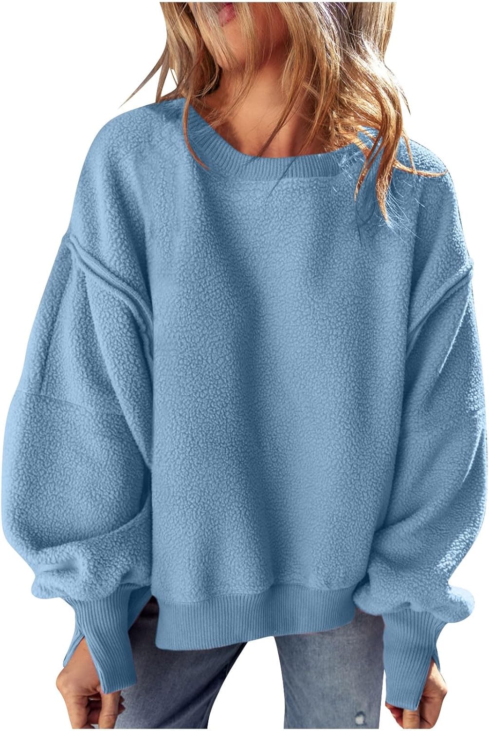 Girls’S Outsized Crewneck Sweatshirts Fashionable Lengthy Sleeve Fleece Pullover Fall Model Tops Relief Iciness Garments