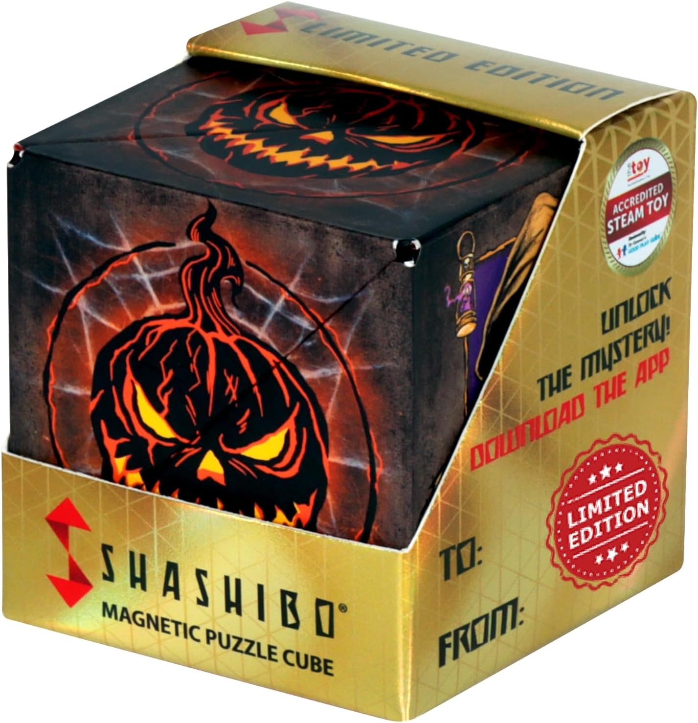 Shashibo Seasonal Halloween – State Transferring Field – Award-Profitable, Patented Magnetic Puzzle Dice W/ 36 Uncommon Earth Magnets – Fidget Transforms Into Over 70 Shapes (Jack O’Lantern) – Restricted Version