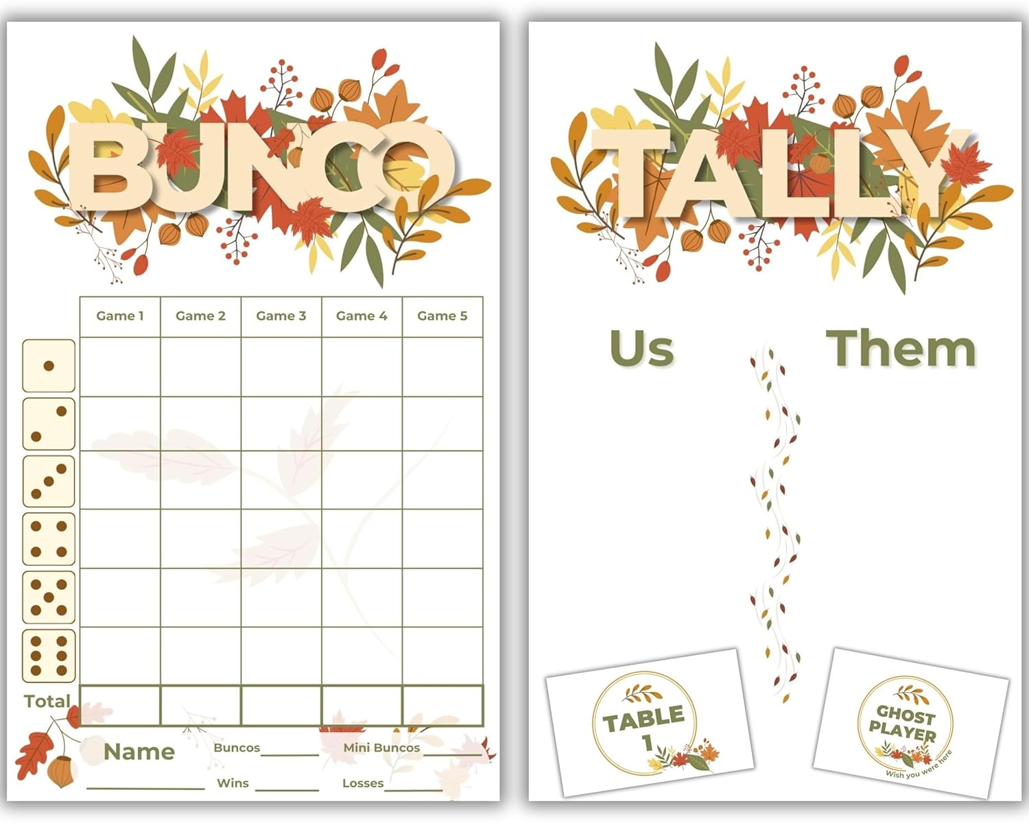 Thanksgiving Bunco Equipment- October November Theme – Bunco Ranking Sheets – Autumn Themed Bunco – Scorecards – Tally Sheets – Ghost Participant – Bunco Babes – Bunco Recreation Equipment For Recreation Night Time Birthday Party – Fall Bunco